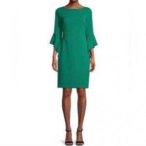 Vince Camuto green sheath bell sleeve dress size 14 beautiful